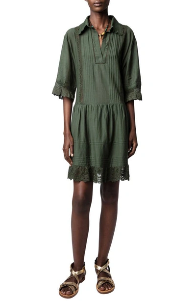 Zadig & Voltaire Rosea Pintuck Lace Trim Dress In Green