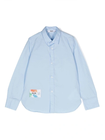 Msgm Kids' Logo-print Cotton Shirt In Blue