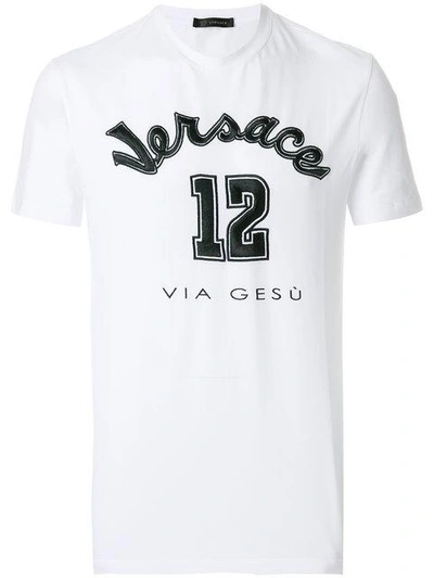 Versace Logo Embroidered T-shirt In White