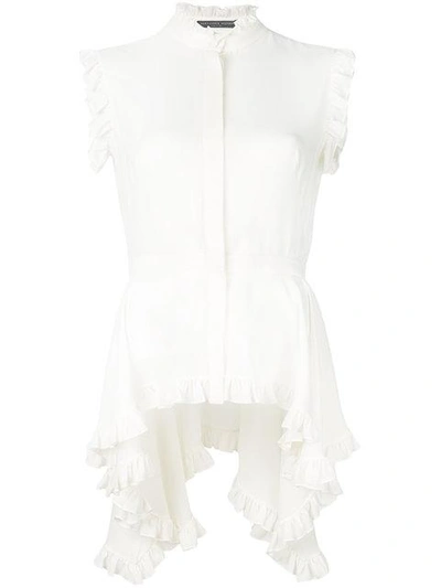 Alexander Mcqueen Dipped Hem Ruffled Blouse - White In Panna