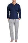 Sleephero Knit Pajama Set In Navy And Grey