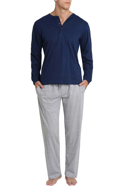 Sleephero Knit Pajama Set In Navy And Grey