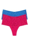 Hanky Panky Assorted 2-pack Retro High Waist Thongs In Pink Ruby/ Sea Blue