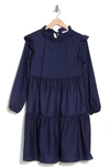 Love...ady Long Sleeve Tiered Cotton Peasant Dress In Navy