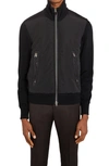 Tom Ford Mixed Media Funnel Neck Zip Sweater In Black