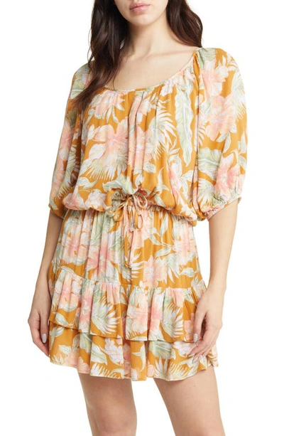 Rip Curl Always Floral Bubble Hem Top In Gold