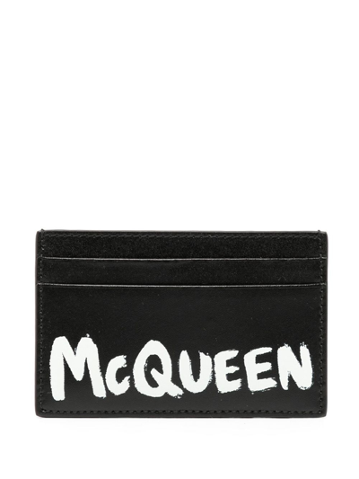 Alexander Mcqueen Logo-print Leather Cardholder In Schwarz