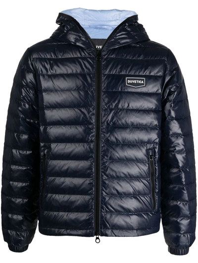 Duvetica Chest Logo-print Padded Jacket In Blue