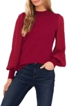 Cece Clip Dot Sleeve Sweater In Deep Merlot