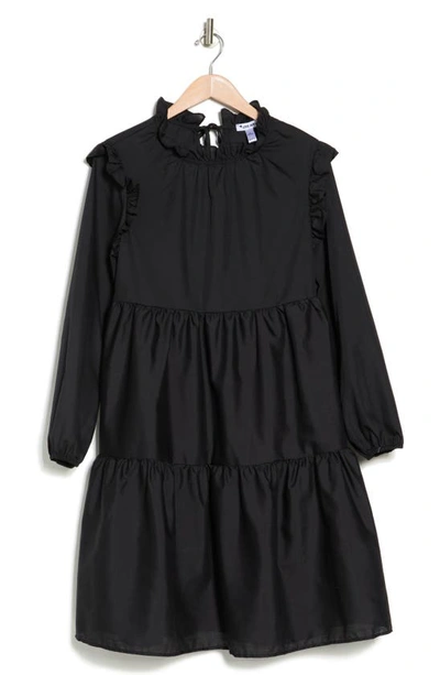 Love...ady Long Sleeve Tiered Cotton Peasant Dress In Black