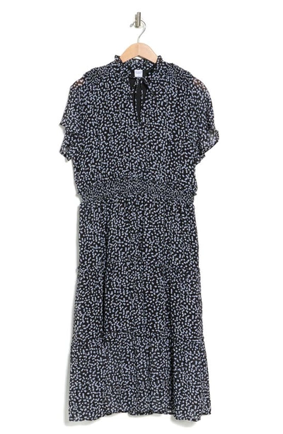 Melrose And Market Tiered Midi Dress In Black- White Blue Dot