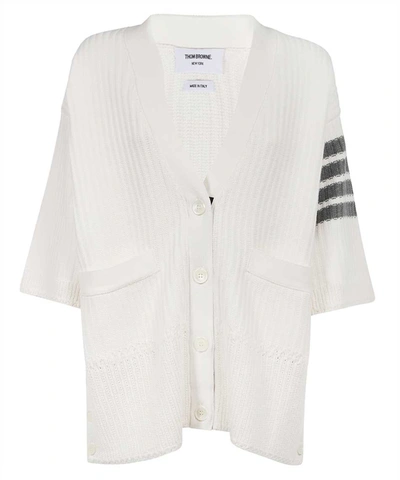 Thom Browne Ribbed-knit Cardigan In White