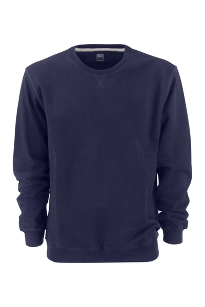 Fedeli Crew-neck Cotton Sweatshirt In Blue