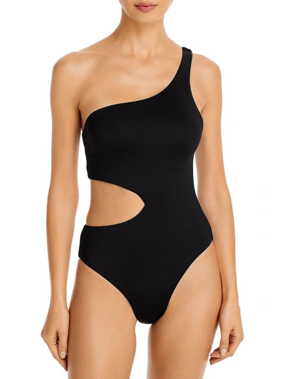 Aqua Swim Womens Stretch One Shoulder One-piece Swimsuit In Black