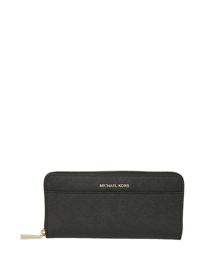 Michael Kors Jet Set Travel Zip Around Wallet In Nero-oro