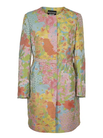 Boutique Moschino Floral Coat In Rosa-acqua-giallo