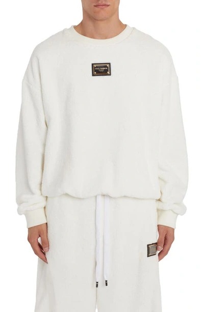 Dolce & Gabbana Dolce&gabbana Logo Plate Cotton Terry Sweatshirt In White