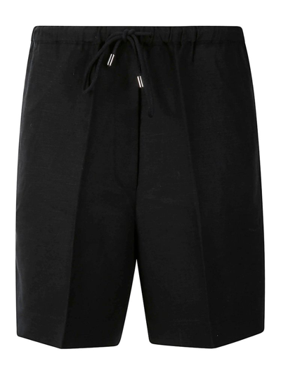 Totême Drawstring-waist Slubbed-linen Shorts In Black
