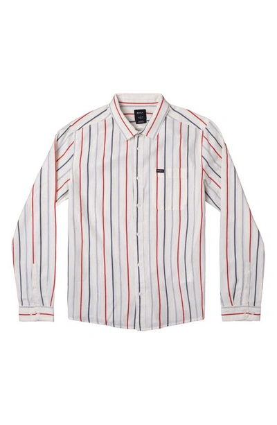 Rvca That'll Do Stripe Cotton Button-up Shirt In Natural