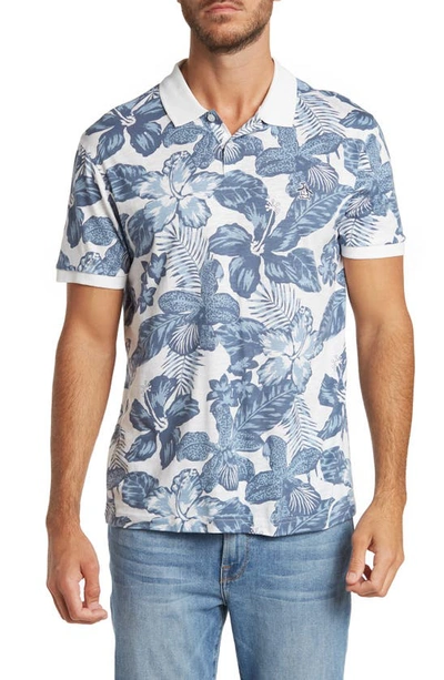 Original Penguin Floral Print Knit Polo In Bright White