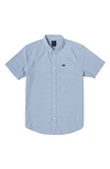 Rvca Kids' That'll Do Stretch Short Sleeve Button-down Shirt In Oxford Blue
