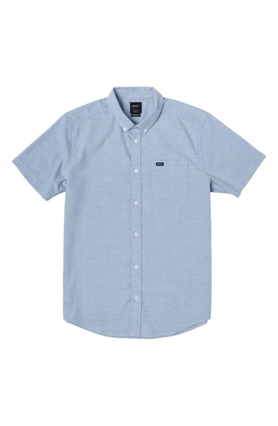 Shop Rvca Kids' That'll Do Stretch Short Sleeve Button-down Shirt In Oxford Blue