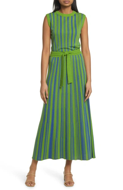 Misook Tie Waist Knit Maxi Dress In Green Multi