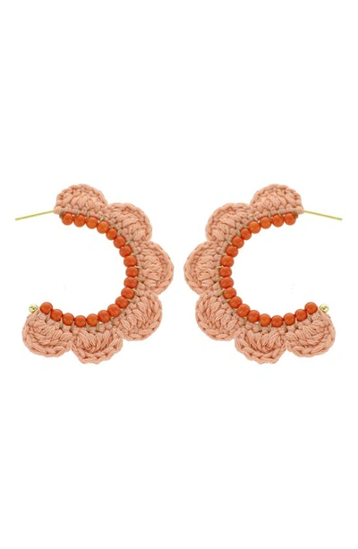 Panacea Scallop Crochet Hoop Earrings In Peach