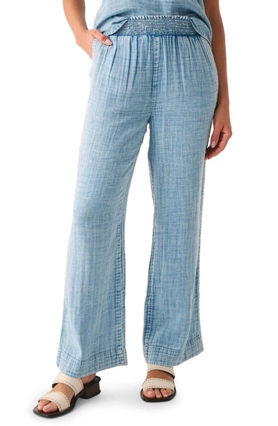 Faherty Dream Cotton Gauze Wide Leg Pants In Light Indigo Wash