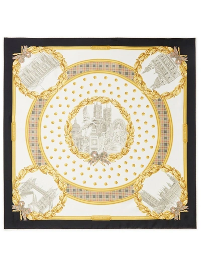 Burberry Monuments-print Silk Scarf In Black