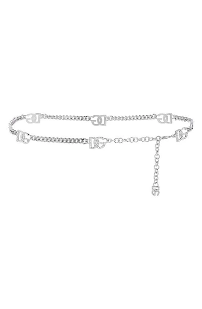 Dolce & Gabbana Crystal-embellished Logo Belt In Silver