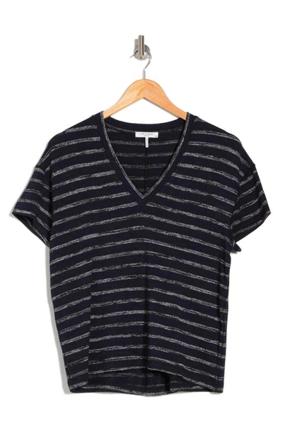 Rag & Bone The Knit Stripe V-neck T-shirt In Navy Black