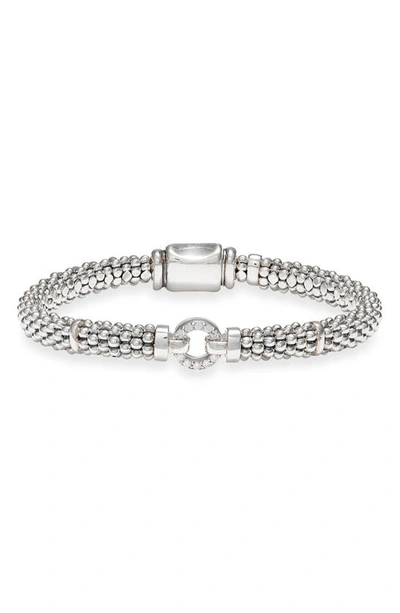 Lagos Diamond Circle Caviar Bracelet In Silver