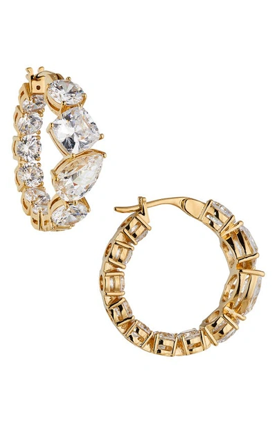 Nadri Chunky Cubic Zirconia Inside Out Hoop Earrings In Gold/white