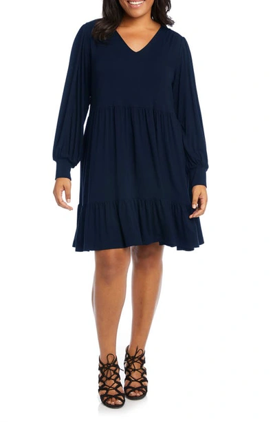 Karen Kane Tiered Long Sleeve Dress In Navy