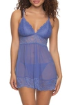 Black Bow Sarah Lace Babydoll Chemise In Baja Blue