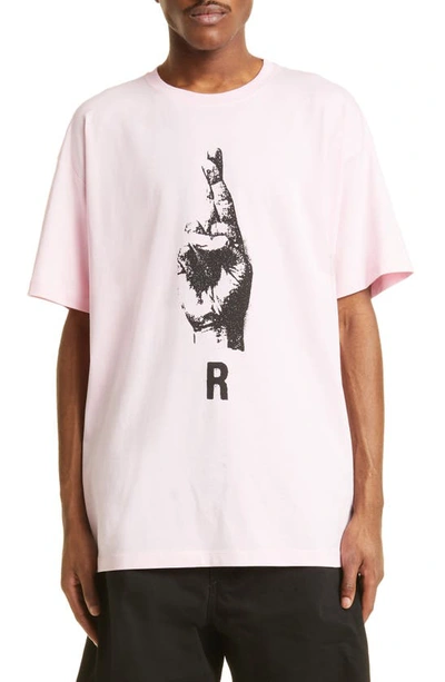 Raf Simons Crossed Fingers Oversize Graphic Tee In Light Pink 0034