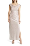 Connected Apparel Cowl Neck Evening Dress In Pale Blush