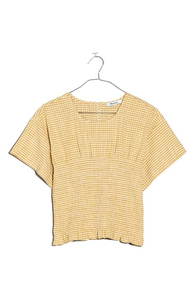 Madewell Smocked Crinkle Cotton Top In Gilded Chartreuse