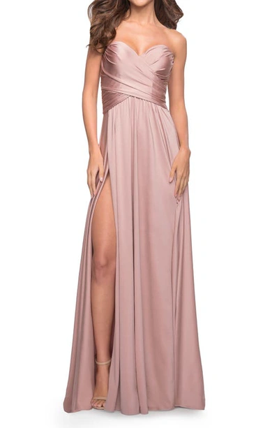 La Femme Strapless Jersey Gown In Mauve