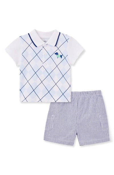 Little Me Babies' Argyle Cotton Polo & Shorts Set In Blue