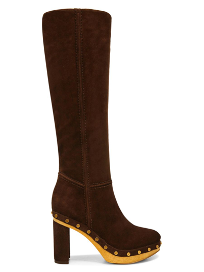 Veronica Beard Women's Glendale Block Heel Clog Knee Boots In Espresso Darkbrown