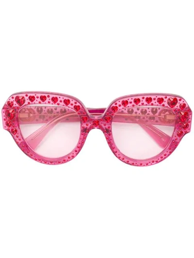 Gucci Oversized Heart Detail Sunglasses In Pink & Purple