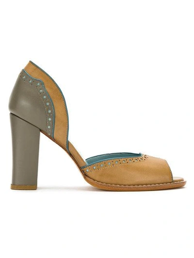 Sarah Chofakian Colour Blocked Pumps In Brown