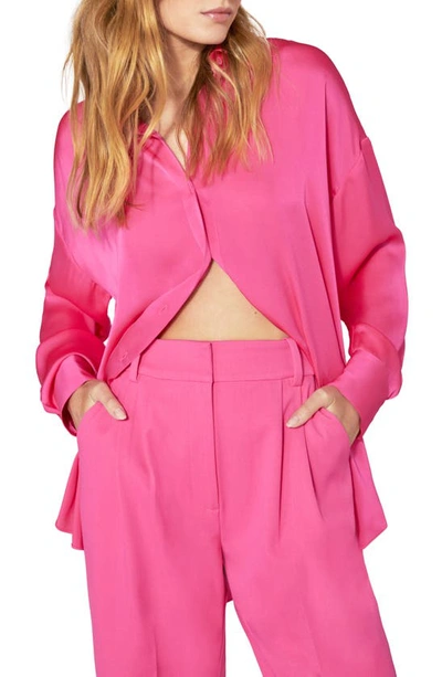 Favorite Daughter The Smooth Ex-boyfriend Satin Shirt In Pink Peacock