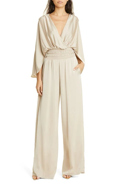 Ramy Brook Cheri Long Sleeve Satin Jumpsuit In Flax