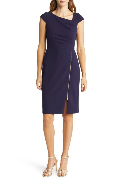 Tahari Asl Side Zip Sheath Dress In Blue