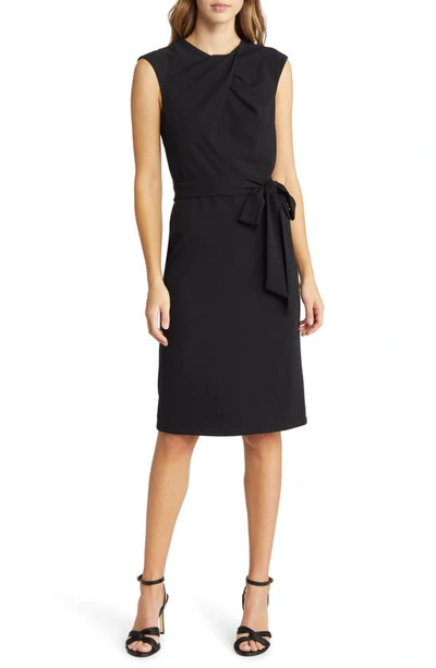 Tahari Asl Cross Neck Tie Waist Sheath Dress In Black | ModeSens
