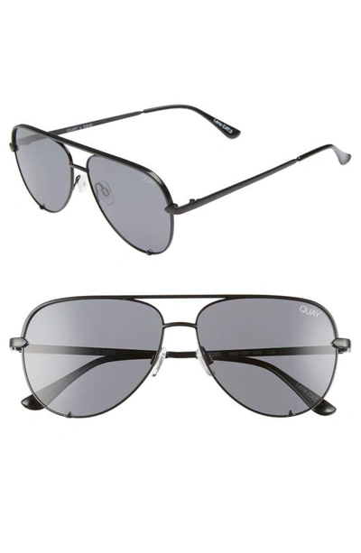 Quay High Key Mini 51mm Aviator Sunglasses In Black/ Smoke Polarized
