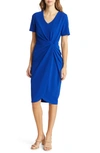 Tahari Asl Stretch Crepe Side Knot Dress In Cobalt